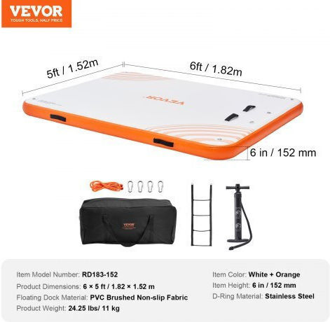 Vevor Inflatable Sea Mattress For 2 People White 182.88x152.4cm
