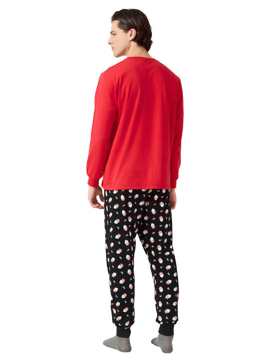 Minerva Men's Winter Cotton Pajamas Set Red/Black