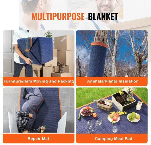 Moving Blankets Vevor 80" X 72" 35 Lbs Dz 12pcs Blue Orange Dcbyt80x72inudl28v0
