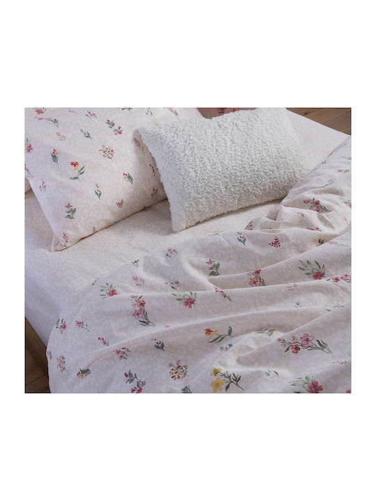 Nef-Nef Homeware Sheet Sets King Size with Elastic 180x200+35cm. Plant Ecru 4pcs