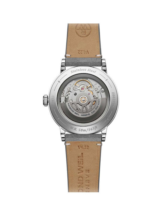 Raymond Weil Ανδρικό Ρολόι Αυτόματο με Γκρι Δερμάτινο Λουράκι