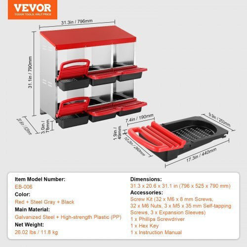 Vevor Chicken Nesting Box 6 Compartments Sloped Nests Jscdx3045inc4b35av0