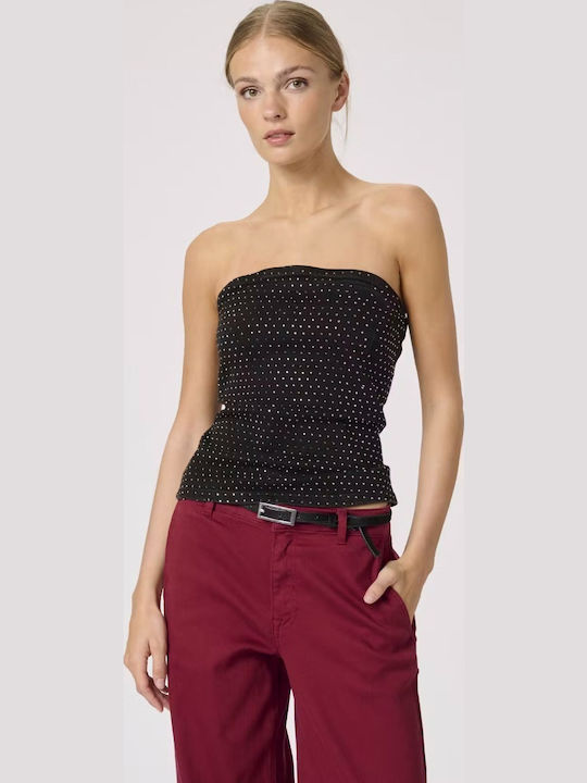Women's Blouse Cotton Strapless Black