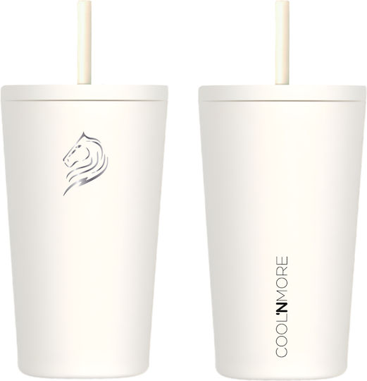 Cool'NMore Ποτήρι Θερμός Ανοξείδωτο / Πλαστικό BPA Free 350ml Λευκό με Καλαμάκι