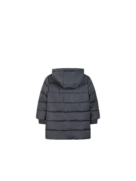 Kids Quilted Short Coat with Lining and Hood Black