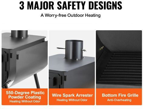 Vevor Wood Stove 118" Portable Camping Stove Chimneys & Gloves Zpqnly118inch0btvv0