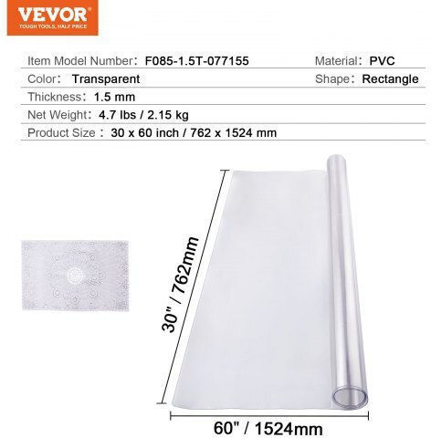 Διαφανές Προστατευτικό Τραπεζιού Vevor 30x60 Εκ 1.5mm Zfxpvczb30x66lkckv0