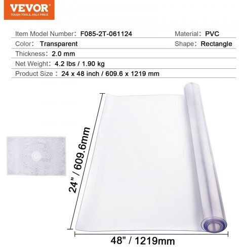 Vevor Transparenter Tischschutz 24x48 2,0mm Zfxpvczb24x4x2upyv0