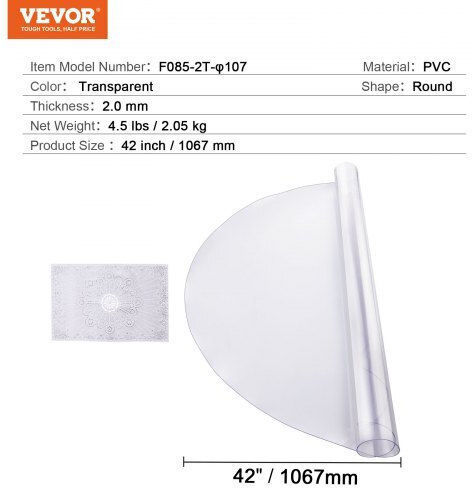 Протектор за маса Vevor 42" кръгъл прозрачен 2.0mm Yxpvczb42x4292rmrv0