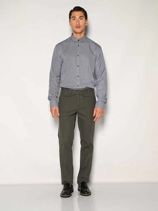 Long Sleeve Shirt in Regular Fit Striped Navy Blue