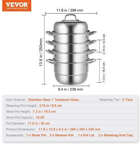 Vevor Tiefer Edelstahl-Topf 30cm