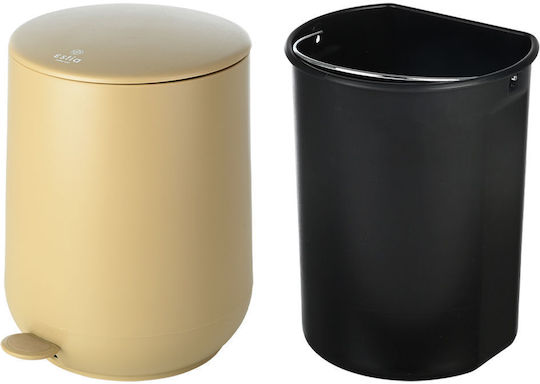 Estia Fjord Kunststoff Set aus Toilettenbürste und Mülleimer für das Badezimmer Sanftes Schließen 5Es Beige