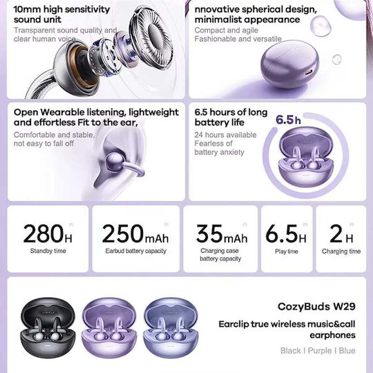 Remax Cozybuds W29 Bluetooth Handsfree Căști cu Carcasă de Încărcare Violet