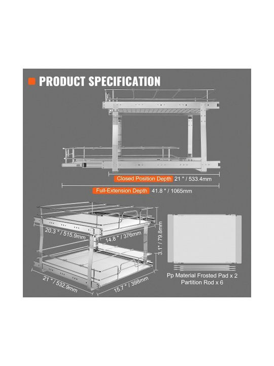 Double Shelf Vevor 16"x21" Cabinet Chrome Steel Sliding Storage Drawers for Kitchen Bathroom Hgs217w21d15ho4auv0