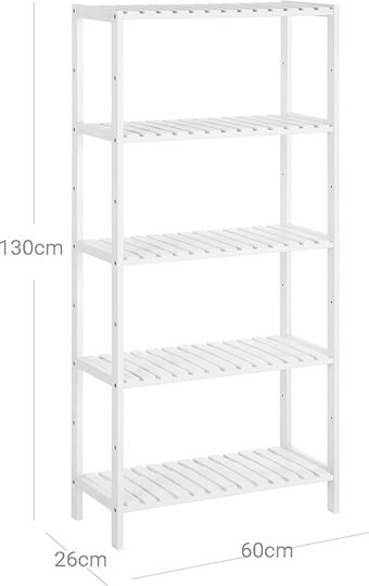 Songmics Floor Bathroom Shelf Plastic with 5 Shelves 60x26x130cm White