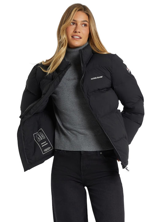Κοντό Γυναικείο Puffer Μπουφάν για Χειμώνα Black