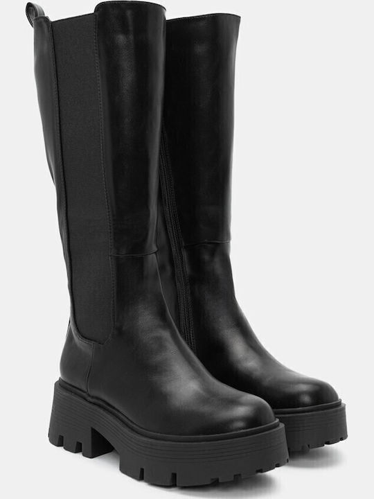 Wildleder Damenstiefel mit mittlerem Absatz Schwarz