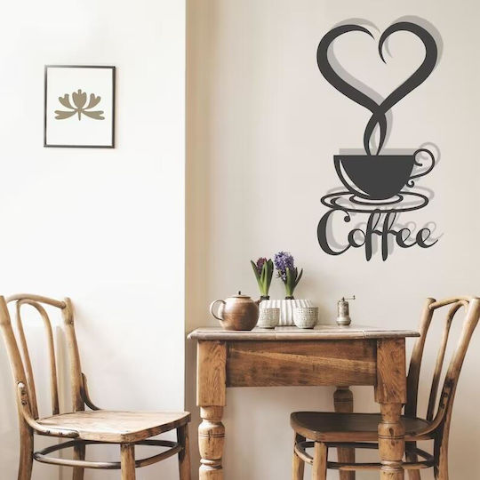 Decorațiune de Perete din Metal Krodesign Cană de Cafea Kro-1208 Dimensiune 60 Cm Negru Grosime 1.5 Mm