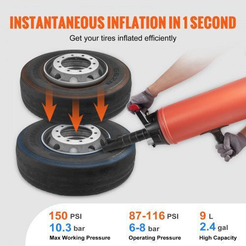 Φορητός Φουσκωτής Ελαστικών Vevor 2.4 Gal/9 L 150 Psi Αυτοκίνητα Τρακτέρ Ltbcq9l145psi37y1v0