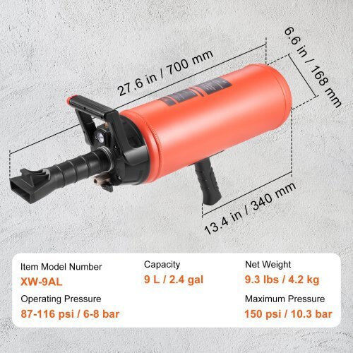 Φορητός Φουσκωτής Ελαστικών Vevor 2.4 Gal/9 L 150 Psi Αυτοκίνητα Τρακτέρ Ltbcq9l145psi37y1v0