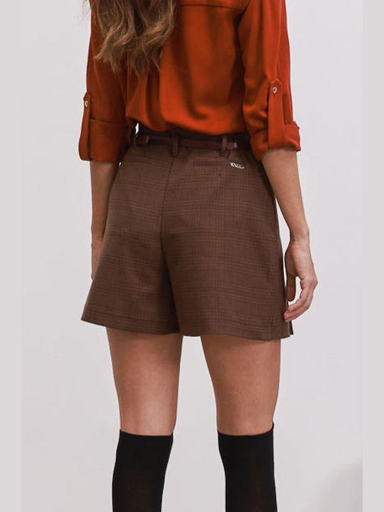 Enzzo Leather Mini Skirt Checked Coffee