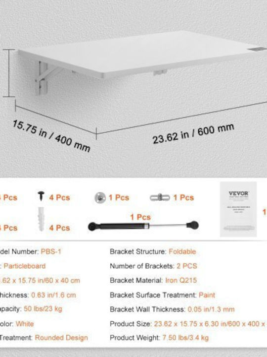 Desk Wooden White 60x40cm