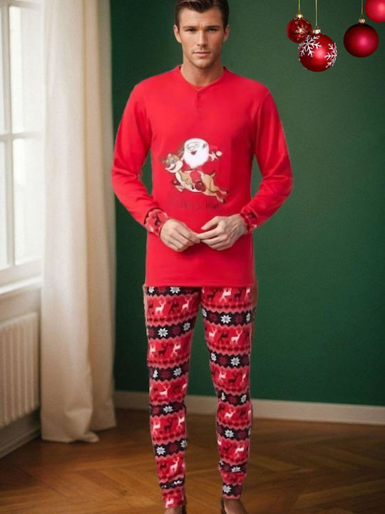 Lindros Men's Winter Cotton Pajamas Set Red