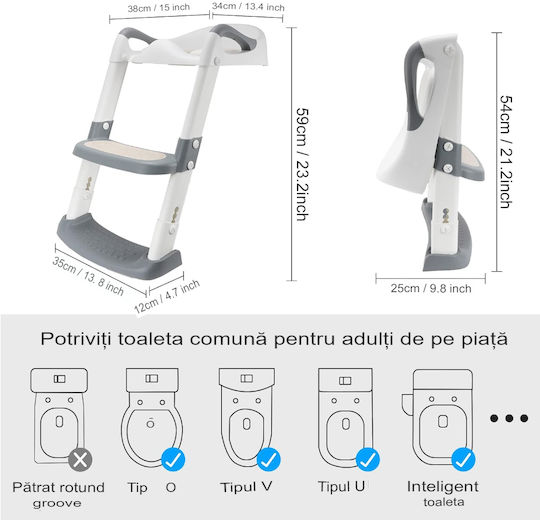 Scaun de Toaletă pentru Copii cu Suprafață Dură Gri