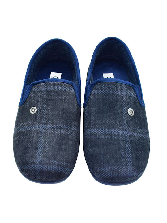 Comfy Anatomic Heel Enclosed Men's Slippers with Fur Blue