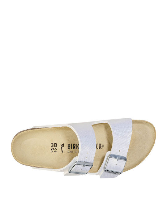 Arizona Bs Birko-flor Embossed Γυναικεία Σανδάλια Shiny Lizard White Narrow Fit
