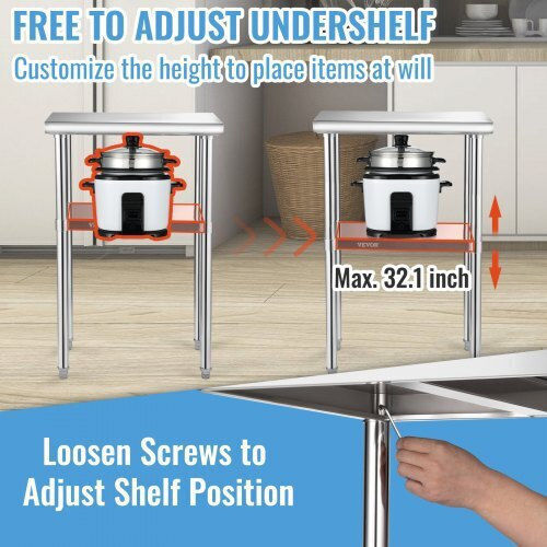 Vevor Stainless Steel Workbench 24x18x36 600lbs Adjustable Shelf & Legs J24x18x36inchuft3v0