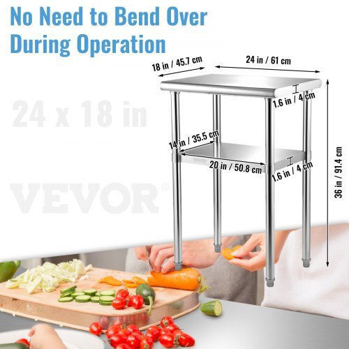 Vevor Stainless Steel Workbench 24x18x36 600lbs Adjustable Shelf & Legs J24x18x36inchuft3v0