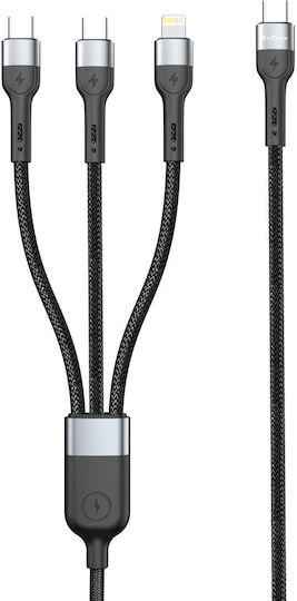 Regular USB to Lightning / Type-C / micro USB Cable Μαύρο 1m (40516)