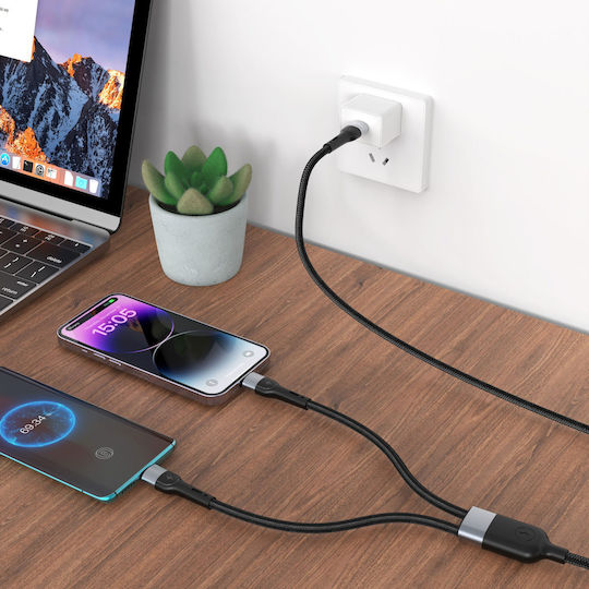 Regular Cablu USB la Type-C / Lightning cu mai multe porturi Negru 1m (40514)