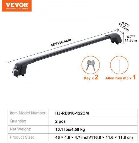 Bare Universale pentru Acoperiș Vevor 48.4" Canale pentru Mașini Hgjtykthcdktxcgv1v0