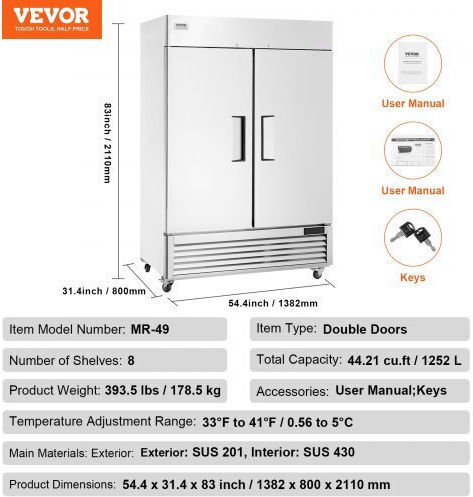 Vevor Commercial Refrigerator Cabinet with 2 Doors