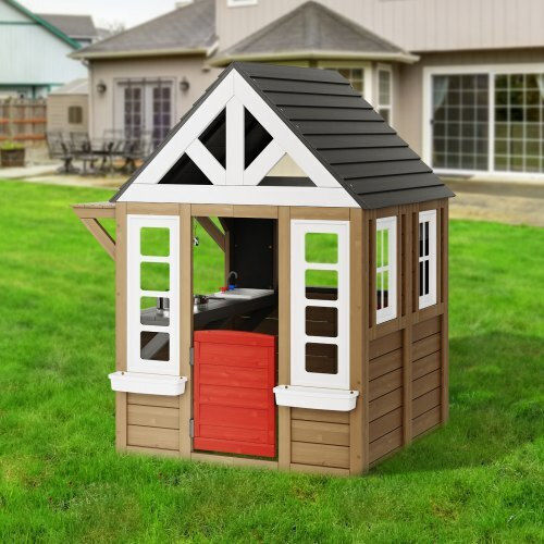 Vevor Multifunctional Wooden Kids Playhouse with Kitchen 140.3x126x166cm