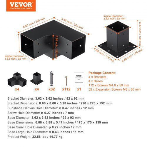 Vevor Βάση για Πέργκολα από Ατσάλι 10.16x10.16cm 8τμχ