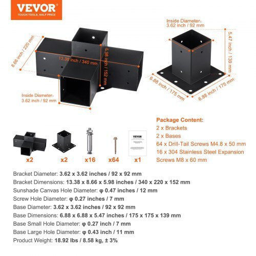 Vevor Base for Pergola made of Metal 10.16x10.16cm 4pcs