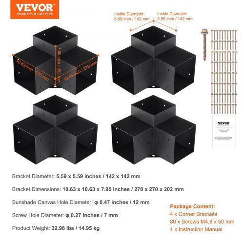 Vevor Βάση για Πέργκολα από Μέταλλο 15.2x15.2cm 4τμχ
