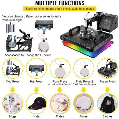 Vevor 6 in 1 Multifunctional Heat Press for Printing T-shirts, Mugs, Hats, Plates Fm1161dgnthj00001v2