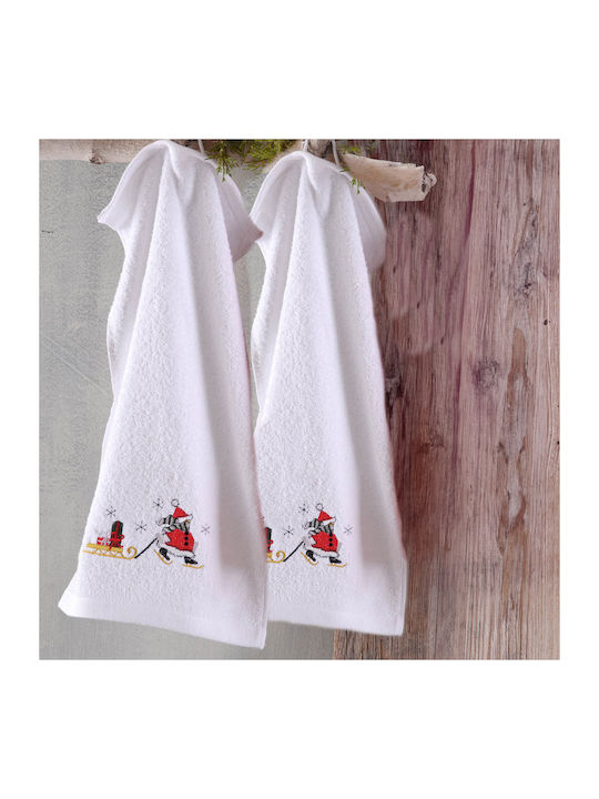 Rythmos Terry Set Christmas Towels Fabric White L50xW30xD2cm. 2pcs