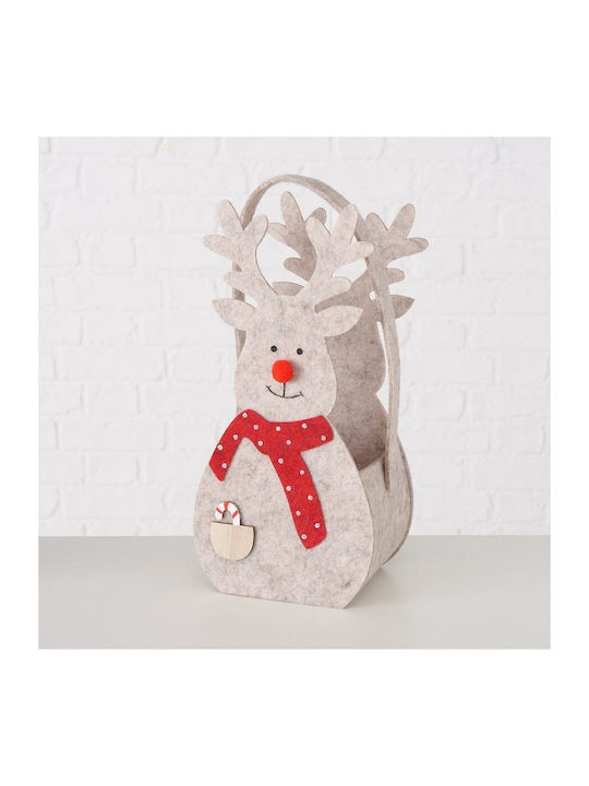 Christmas Basket Set of 2 Felt Reindeer Beige-Red 10x7x21cm-12x9x26cm Tilmo Msa 20-23-550 Fabric Felt Red Msa Decoration 20-23-550