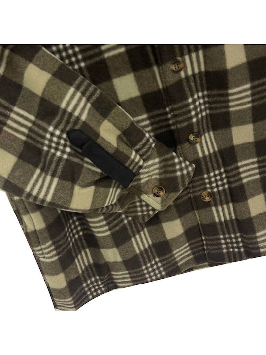 Men's Fleece Cardigan with Buttons and Hood Brown