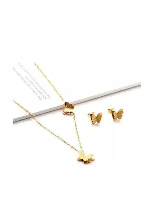 Children's Necklace-Earrings Set Hypoallergenic Butterfly Steel 316 Gold Bode 03920
