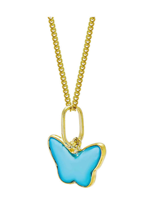 Kiriakos Gofas Halskette mit Schmetterling-Design aus 9K Gold Hellblaue