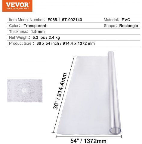 Прозрачен протектор за маса Vevor 36x54 инча 1.5mm Zfxpvczb36x53e1t6v0