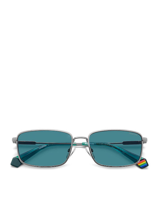 Polaroid Herren Sonnenbrille mit Silber Metall Gestell und Blau Spiegel Linse PLD6227/S/X 6LB/C3