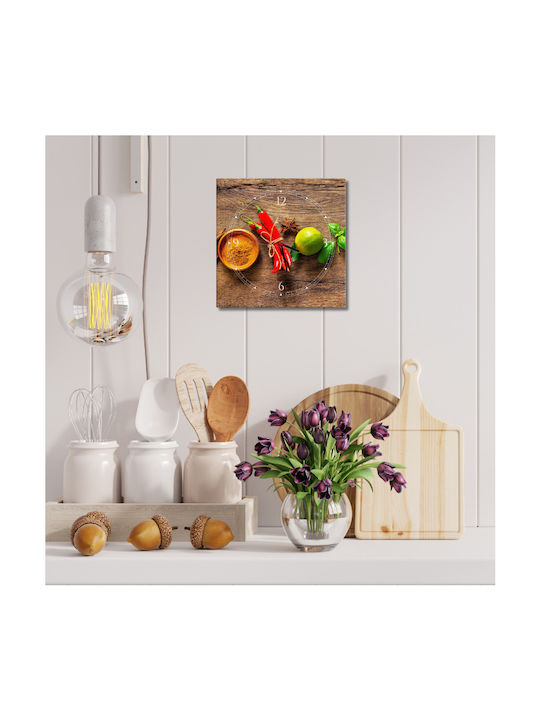 Wall Clock Kitchen Canvas Painting Dining Room Spices 40x40cm