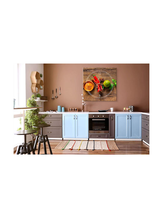 Wall Clock Kitchen Canvas Painting Dining Room Spices 40x40cm